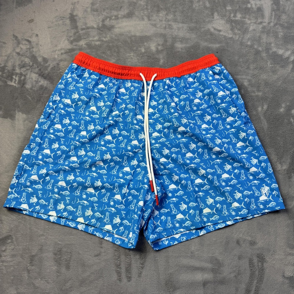 Heybo Outdoors Shorts Mens XL Blue Red Fishing Swim Trunks Quick Dry Pockets‎